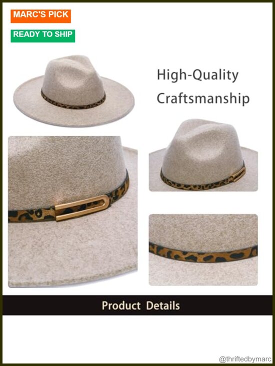 Wide Brim Fedora Hat, Faux Wool Felt with Animal Print Band, Classic Western main image 5